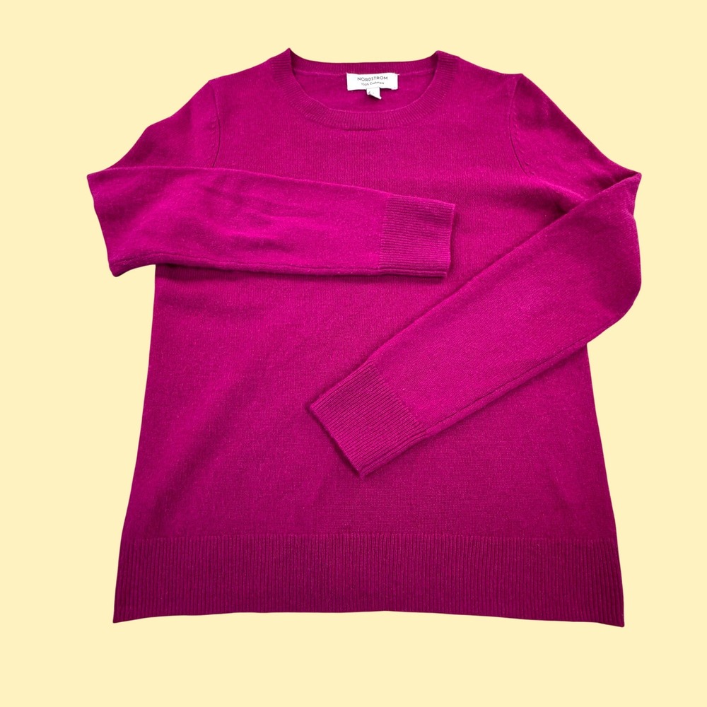 Nordstrom 100% Cashmere Crewneck Sweater Magenta Pink Womens Small N0503367MI
